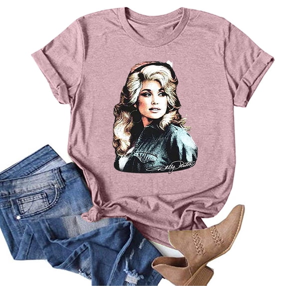 Women's Dolly Shirts Women Retro Dolly Country Music T‑Shirt, Crew Neck Short Sleeve Vintage Graphic Tee Loose‑Fit Casual Unisex Daily Tops XXXL