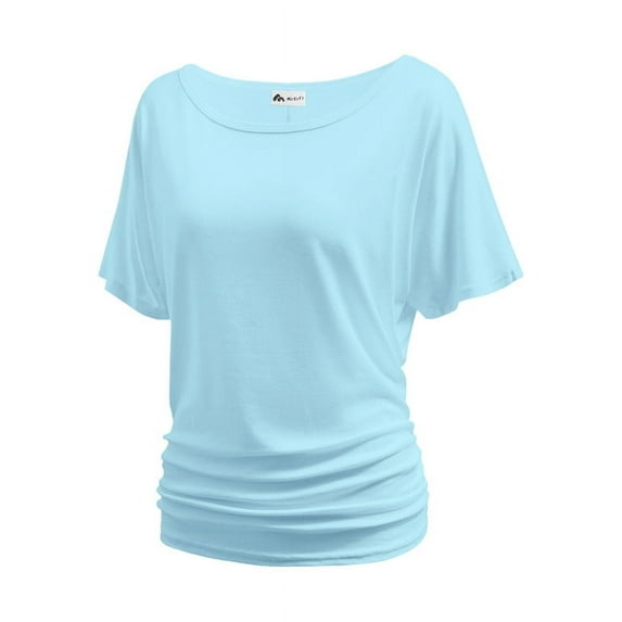 Women's Dolman Top Boat Neck Comfortable Short Sleeve Solid Gentle Tees Casual T Shirt with Side Shirring Detail
