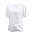 thumbnail image 1 of Women's Dolman Top Boat Neck Comfortable Short Sleeve Solid Gentle Tees Casual T Shirt with Side Shirring Detail, 1 of 7