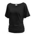 thumbnail image 1 of Women's Dolman Top Boat Neck Comfortable Short Sleeve Solid Gentle Tees Casual T Shirt with Side Shirring Detail, 1 of 7