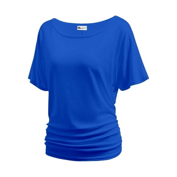 Women's Dolman Top Boat Neck Comfortable Short Sleeve Solid Gentle Tees Casual T Shirt with Side Shirring Detail