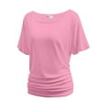 thumbnail image 1 of Women's Dolman Top Boat Neck Comfortable Short Sleeve Solid Gentle Tees Casual T Shirt with Side Shirring Detail, 1 of 7