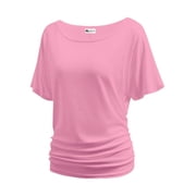 Women's Dolman Top Boat Neck Comfortable Short Sleeve Solid Gentle Tees Casual T Shirt with Side Shirring Detail