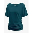 thumbnail image 1 of Women's Dolman Top Boat Neck Short Sleeve Solid Tees Casual T Shirt with Side Shirring Detail, 1 of 7