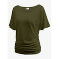 thumbnail image 1 of Women's Dolman Top Boat Neck Short Sleeve Solid Tees Casual T Shirt with Side Shirring Detail, 1 of 6