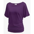 thumbnail image 1 of Women's Dolman Top Boat Neck Short Sleeve Solid Tees Casual T Shirt with Side Shirring Detail, 1 of 7