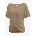 thumbnail image 1 of Women's Dolman Top Boat Neck Short Sleeve Solid Tees Casual T Shirt with Side Shirring Detail, 1 of 6