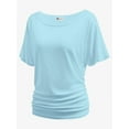 thumbnail image 1 of Women's Dolman Top Boat Neck Short Sleeve Solid Tees Casual T Shirt with Side Shirring Detail, 1 of 7