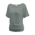 thumbnail image 1 of Women's Dolman Top Boat Neck Comfortable Short Sleeve Solid Gentle Tees Casual T Shirt with Side Shirring Detail, 1 of 6