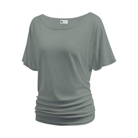 Women's Dolman Top Boat Neck Comfortable Short Sleeve Solid Gentle Tees Casual T Shirt with Side Shirring Detail