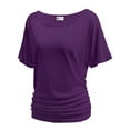 thumbnail image 1 of Women's Dolman Top Boat Neck Comfortable Short Sleeve Solid Gentle Tees Casual T Shirt with Side Shirring Detail, 1 of 7
