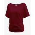 thumbnail image 1 of Women's Dolman Top Boat Neck Short Sleeve Solid Tees Casual T Shirt with Side Shirring Detail, 1 of 6