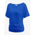 thumbnail image 1 of Women's Dolman Top Boat Neck Short Sleeve Solid Tees Casual T Shirt with Side Shirring Detail, 1 of 6