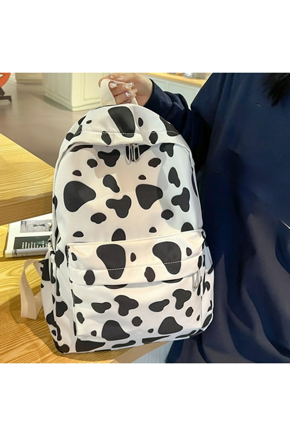 Women's Dome Backpack,Cute Cow Print Backpack, Fashion Student School Bag, Large Capacity Casual Daypack, Lightweight Nylon Travel Backpack, White