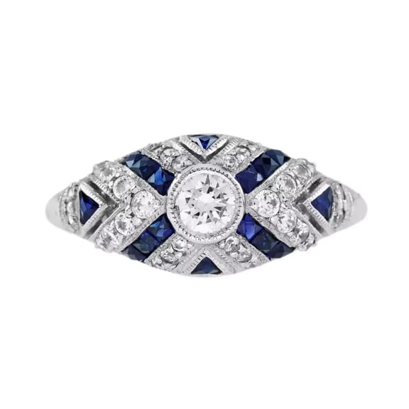 Women's Dome Diamond Ring, Art Deco Milgrain Bezel Set Diamond Engagement Ring, Sapphire Diamond Ring, Engagement Wedding Ring, 925 Sterling Silver, 2.2 Ct Simulated Diamond