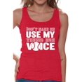 thumbnail image 1 of Women's Don't Make Me Use My Tennis Mom Voice Graphic Tank Tops White Mothering, 1 of 4