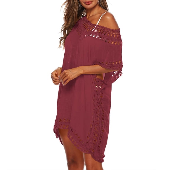 Women's Dot Lace Dress Summer V Neck Casual Short Sleeve Mini Dress Chiffon Dress White Swimsuit Dress Cover Ups for Women Mesh Pants Swimsuit Cover up Swimsuit with Cover up Set Bathing Suit Cover up