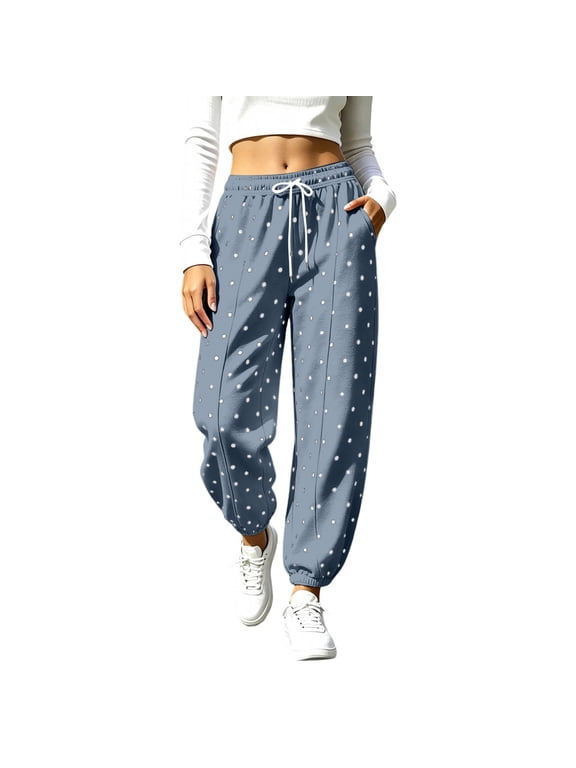 Women's Dot Printed Curved Knife Leg Culottes Stretch Waist Casual Pants With Pockets for Daily Wear