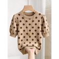 thumbnail image 1 of Women's Dot Ribbed Knit Top Crew Neck Short Sleeve Puff Sleeve Loose Fit Ribbed Cuffs Hem Pullover for Fall Winter Layering Office Commute Daily Outfits, 1 of 10