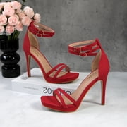 Women's Double Ankle Strap High Heel Sandals Stiletto Platform Dress Shoes