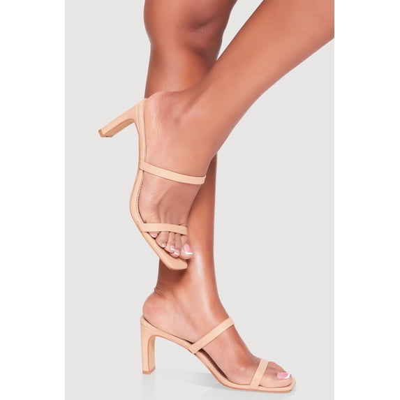 Women's Double Band Open Toe Mid Heels