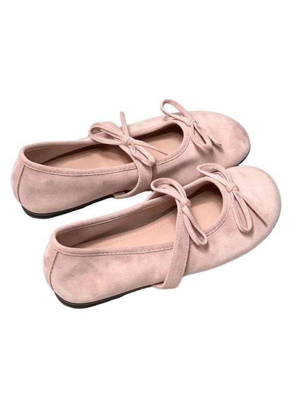 Women’s Double-Bow Mary Jane Ballet Flats, 0.39-Inch Heel, EU Size 36, Double Bow Straps, Synthetic Leather and Flexible Sole, Pink