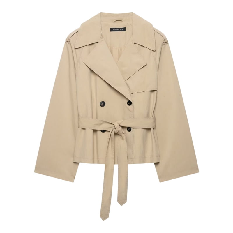 Women's Double Breasted Cropped Trench Coat, Belted Lapel Short Windbreaker Jacket, Sizes XS-L