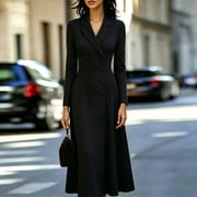Women's Double Breasted Long Dress Blazer Party Prom Peak Lapel Coat