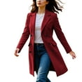 thumbnail image 1 of Women's Double-Breasted Long-Sleeved Coat - Solid Color Casual Fall Winter Trench Jacket, Burgundy, XXXXXL, 1 of 4