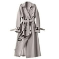 thumbnail image 1 of Women's Double Breasted Long Trench Coat Belted Notch Lapel Overcoat Windproof Classic Commuting Outerwear (XL, Beige), 1 of 5