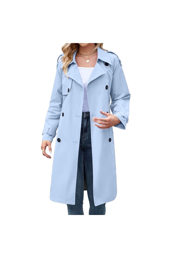 Women's Double Breasted Long Trench Coat Windproof Classic Lapel Slim Overcoat with Belt XXL