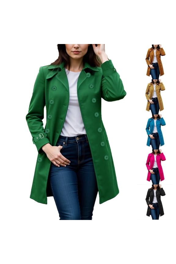 Women's Double-Breasted Notch Lapel Trench Coat with Cuff Buckles Long Sleeve Mid-Length Classic Casual Outerwear Jacket Windbreaker for Women | CSEONE,Black L
