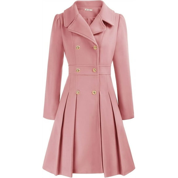 Women's Double-Breasted Pea Coat - Lapel Collar, A-Line Cut, with Pockets & Lining