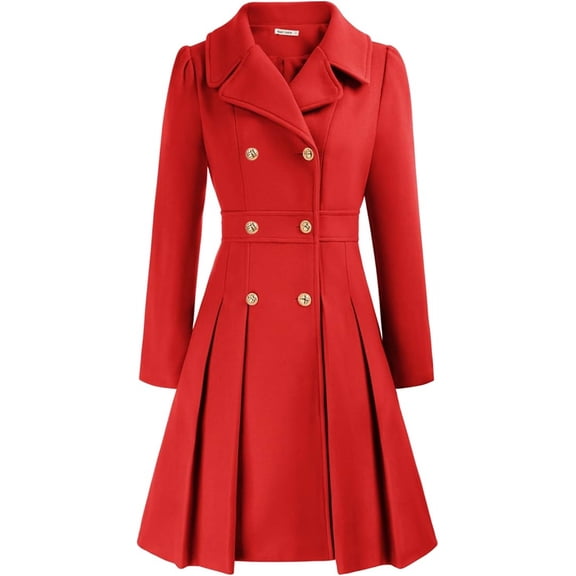 Women's Double-Breasted Pea Coat - Lapel Collar, A-Line Cut, with Pockets & Lining