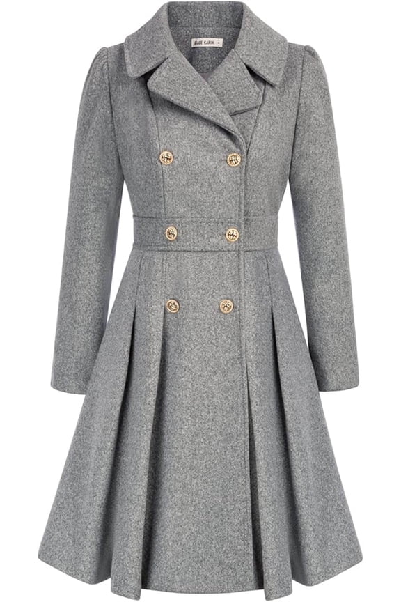 Women's Double-Breasted Pea Coat - Lapel Collar, A-Line Cut, with Pockets & Lining