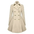 thumbnail image 1 of Women's Double Breasted Trench Coat, Back Pleated Asymmetric Hem Jacket, Mid-Length Casual Windbreaker, Notch Lapel Coat, Daily Wear Outerwear Beige L, 1 of 3