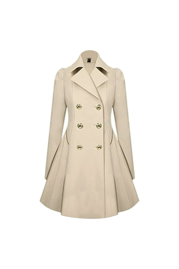 Women's Double Breasted Trench Coat, Back Pleated Asymmetric Hem Jacket, Mid-Length Casual Windbreaker, Notch Lapel Coat, Daily Wear Outerwear Beige XXL