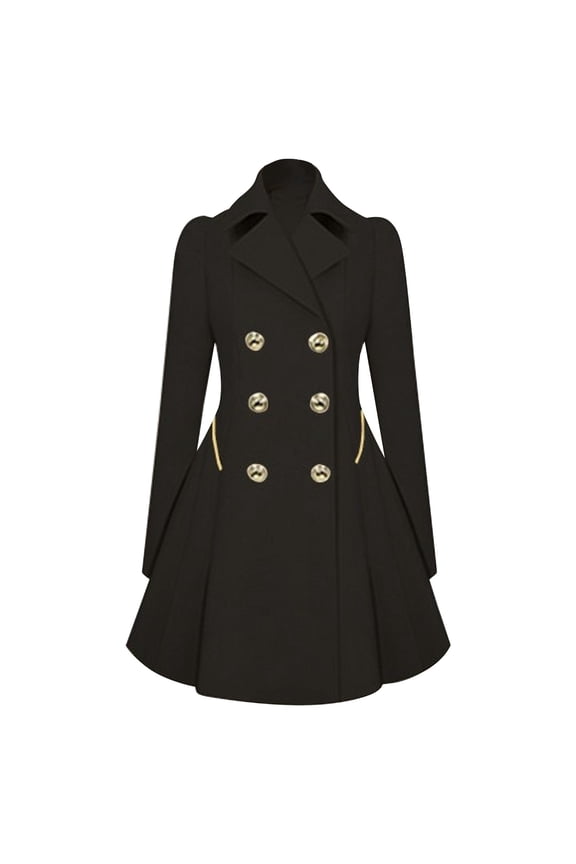 Women's Double Breasted Trench Coat, Back Pleated Asymmetric Hem Jacket, Mid-Length Casual Windbreaker, Notch Lapel Coat, Daily Wear Outerwear Black XXXL