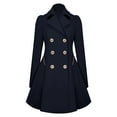 thumbnail image 1 of Women's Double Breasted Trench Coat, Back Pleated Asymmetric Hem Jacket, Mid-Length Casual Windbreaker, Notch Lapel Coat, Daily Wear Outerwear Navy XL, 1 of 3