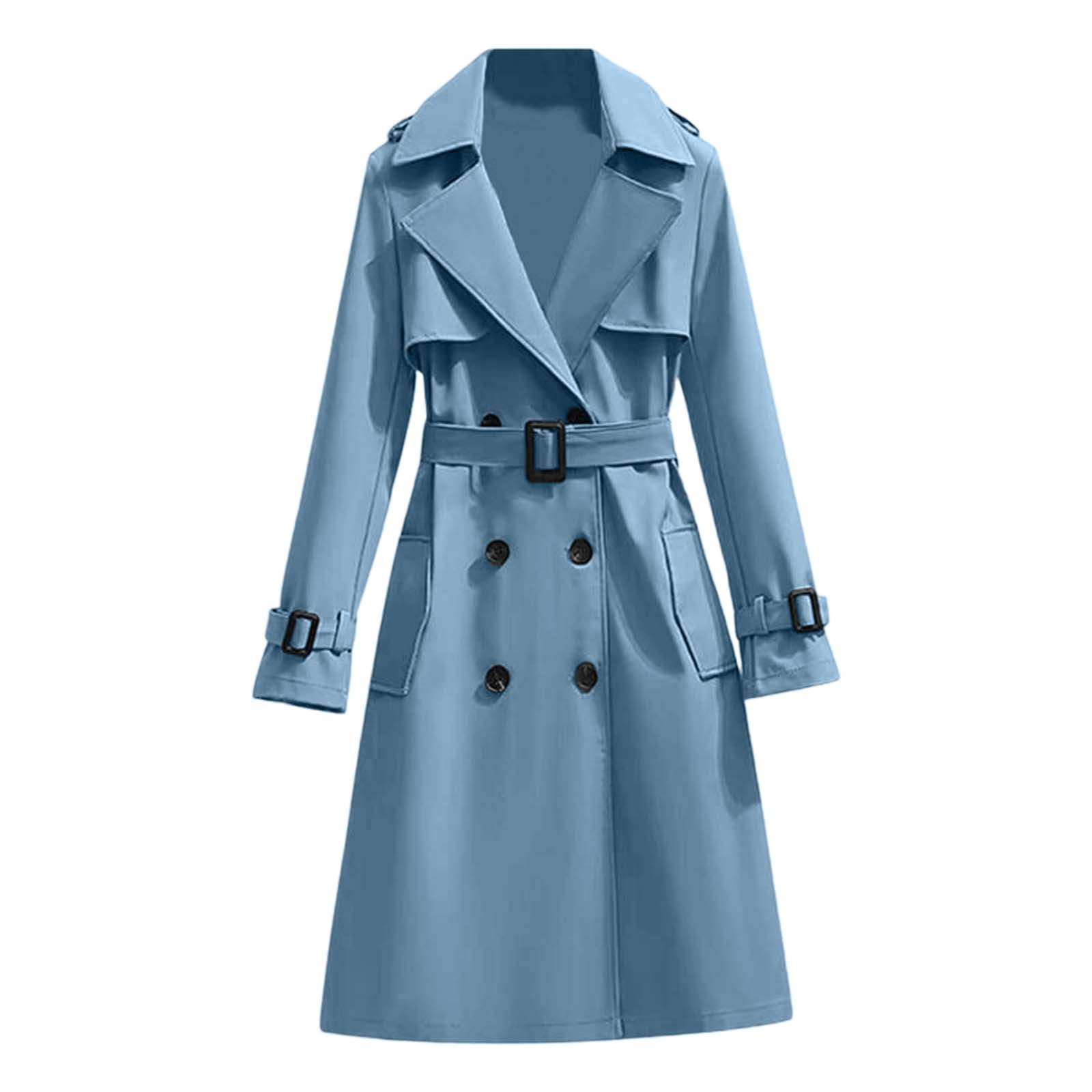 Women's Double-Breasted Trench Coat, Mid-Length Belted Overcoat