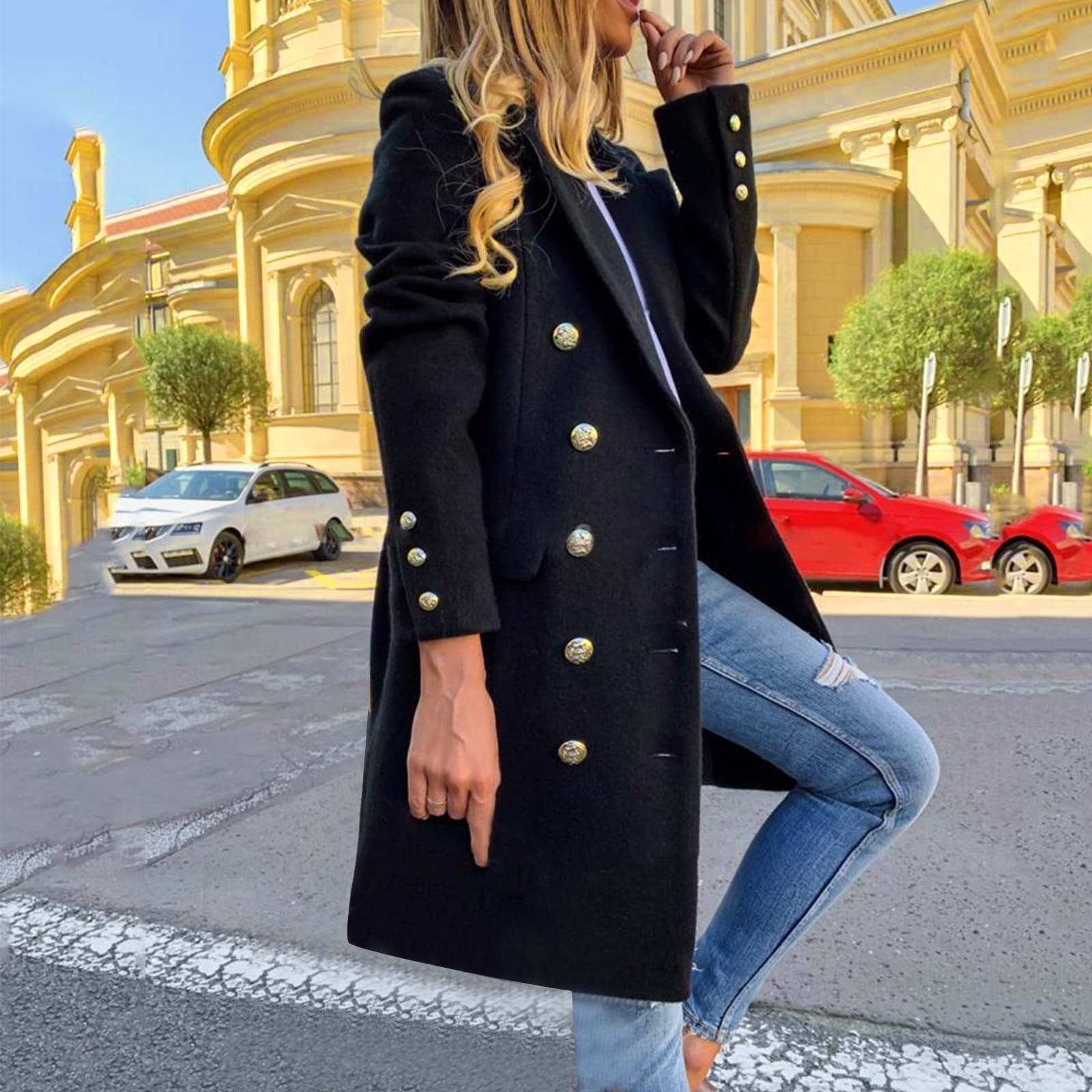 Pea Coat Women's Car Coat Women's Double Breasted Trench