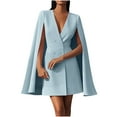 thumbnail image 1 of Women's Double Breasted V Neck Cape Suit Dress Long Sleeve Elegant Party Business Blazer Dress Casual Outfit, 1 of 6