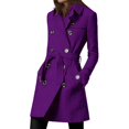 thumbnail image 1 of Women's Double-Breasted Wool Blend Trench Coat Stylish Long Overcoat with Belt and Pockets, Red, 1 of 4