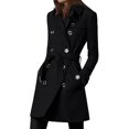 thumbnail image 1 of Women's Double-Breasted Wool Blend Trench Coat Stylish Long Overcoat with Belt and Pockets, Red, 1 of 4