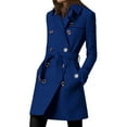 thumbnail image 1 of Women's Double-Breasted Wool Blend Trench Coat Stylish Long Overcoat with Belt and Pockets, Red, 1 of 4