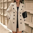 thumbnail image 1 of Women's Double Breasted Wool Coat, Notch Lapel Winter Overcoat, Knee Length Slim Fit Trench, Tailored Wool Blend Coat, Business Casual Outerwear Beige L, 1 of 6