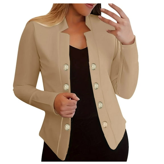 Women's Double Button Suit Jackets Notch Lapel Long Sleeves Open Front Blazers Work Office Casual Business Cardigans