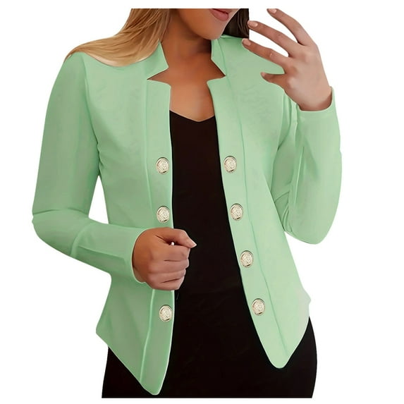 Women's Double Button Suit Jackets Notch Lapel Long Sleeves Open Front Blazers Work Office Casual Business Cardigans