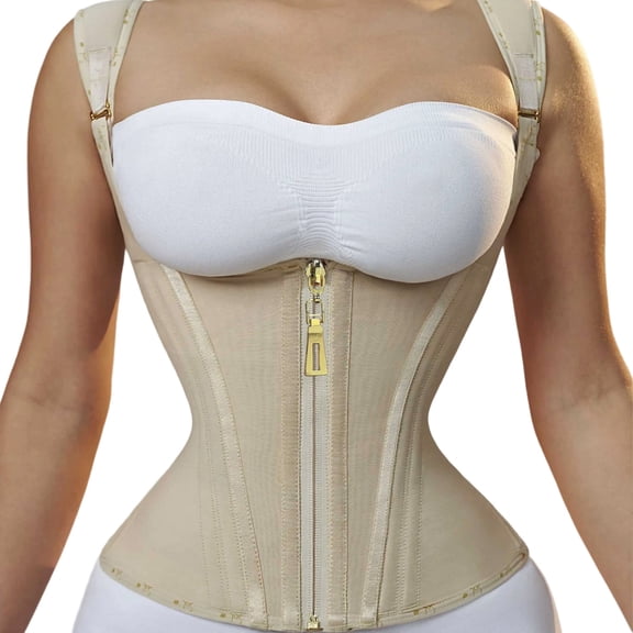 Women's Double Compression Waist Trainer Corset Adjustable Straps Steel Bone Support Zipper Hook Body Shaper Tanks Top