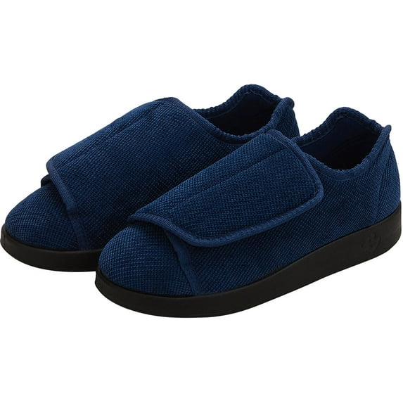 Women’s Double-Extra Wide Easy Closure Slipper for Seniors, 6, Navy